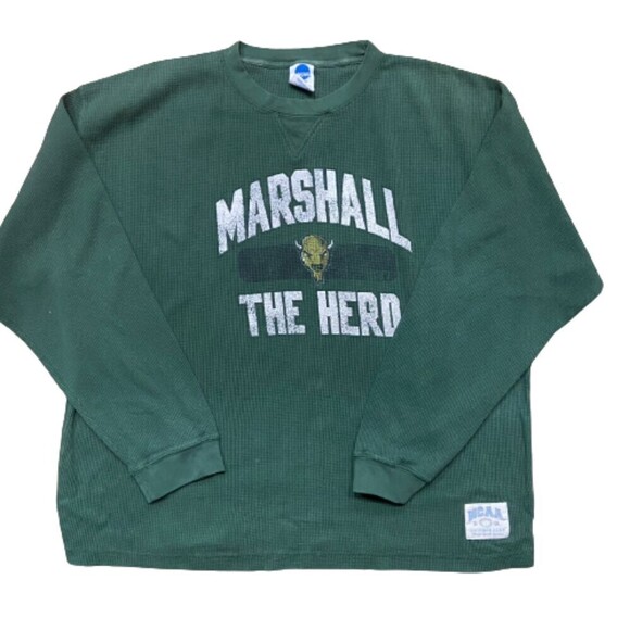 NCAA Marshall University The Hero Waffle Knit Green Thermal Shirt Men's Size XXL - Picture 1 of 8